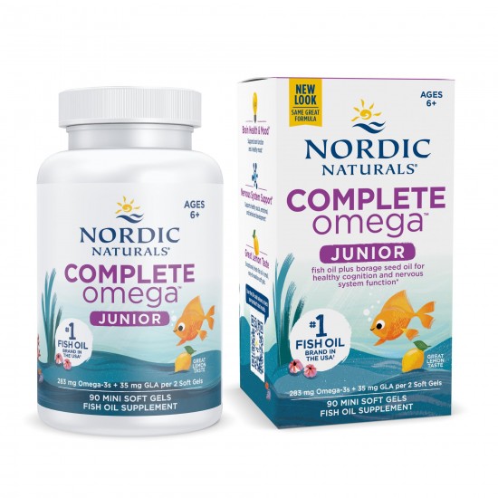 【胶囊因天气原因融化不理赔】NORDIC NATURALS 美国挪威小鱼进口青少年DHA补脑儿童鱼油 学生增强学习专注力90粒 （6-12岁）保质期：2027.3